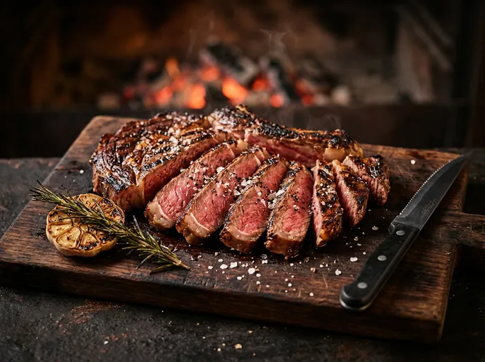 Costata alla griglia tagliata, cuore rosato